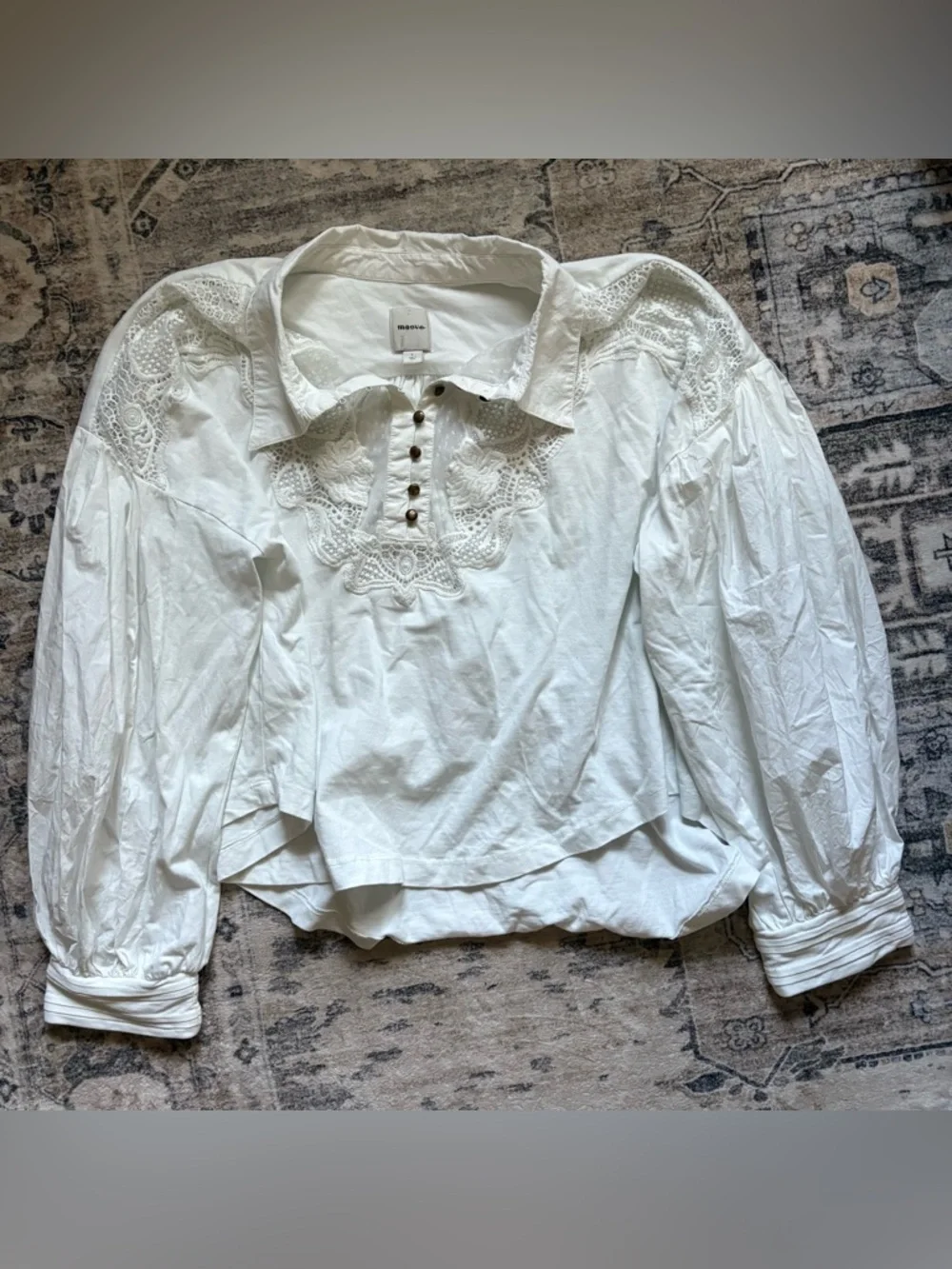 Maeve Anthropologie Balloon-Sleeve Collared Yoke Top white size L